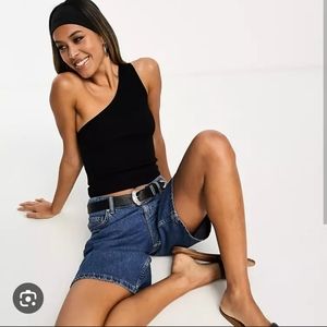 Mango Basic Asymmetrical One Shoulder Black Top M